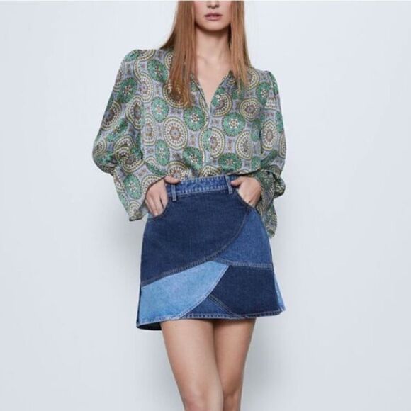 ZARA BOHO FLOWY PRINTED BALLOON SLEEVE BLOUSE - Picture 6 of 7